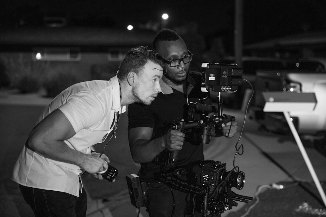 director reviewing footage